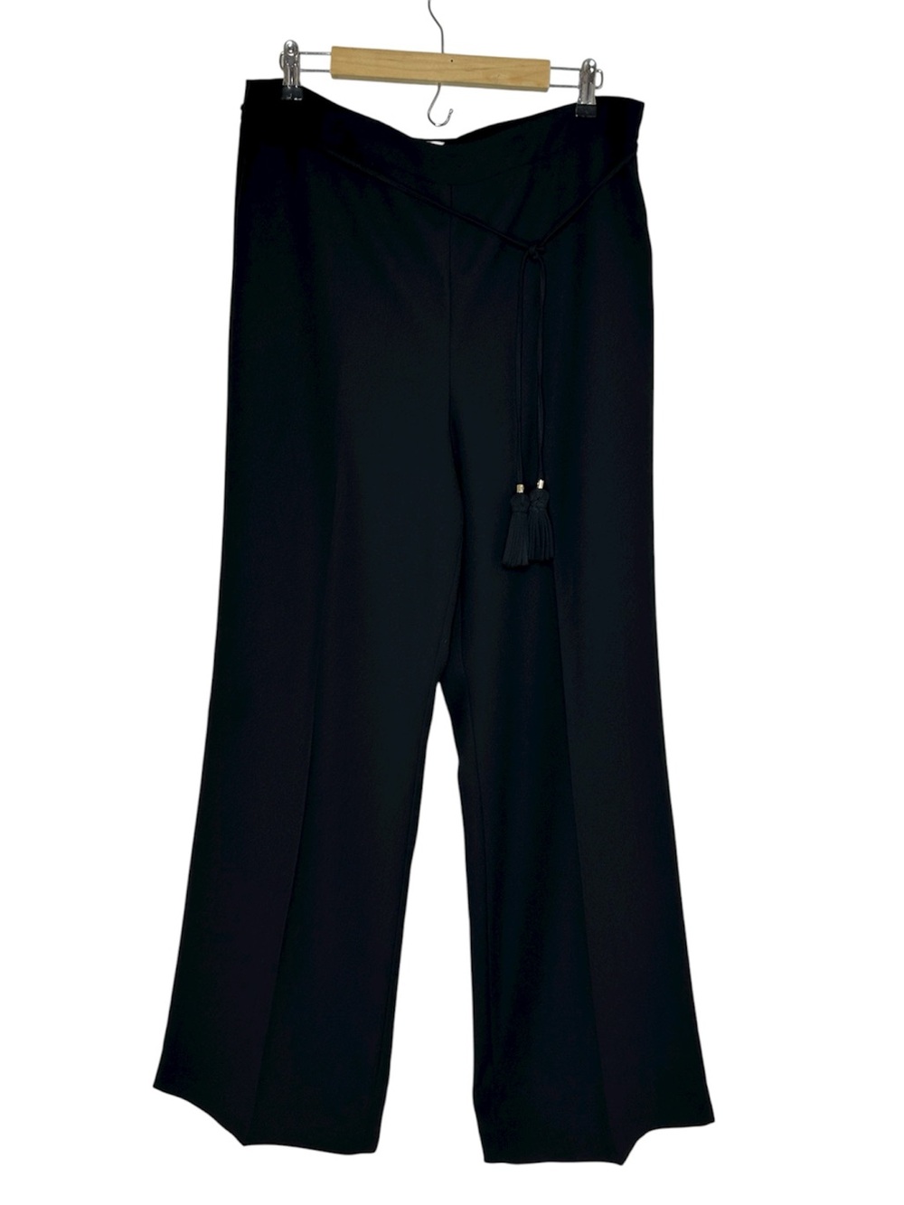 Talbots Hollywood Versatile Black Wide-Leg Tassel Waist Tie Trousers Pants 14